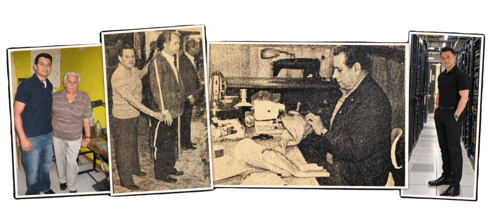 Photos from the family trade and Vincent's own career, from vintage tailoring work to engineering